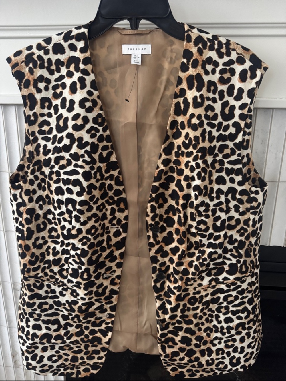 TOPSHOP Leopard Print Sleeveless Vest in Tan and Black